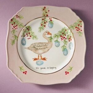 NWT Anthropologie Lou Rota 12 Days Christmas Six Geese  Dessert Plate